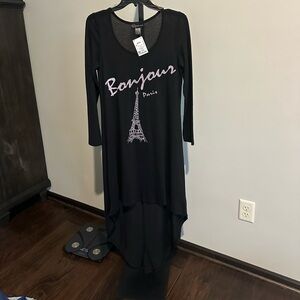 Black Bonjour Paris Long Sleeve Dress